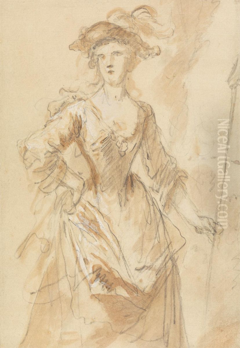 Portrait of a Young Lady as a Shepherdress Oil Painting by John Vanderbank