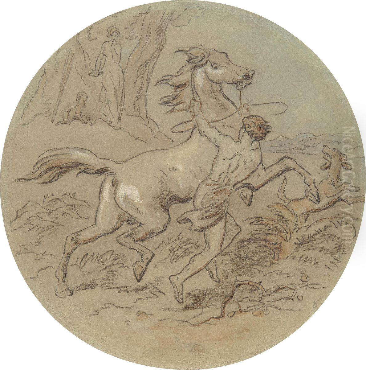 One of eighteen designs for a series of plates illustrating Venus and Adonis Oil Painting by Hablot Knight Browne