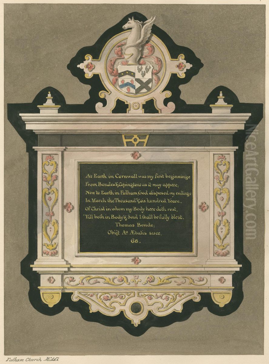 Memorial to Thomas Bonde from Fulham Church Oil Painting by Daniel Lysons