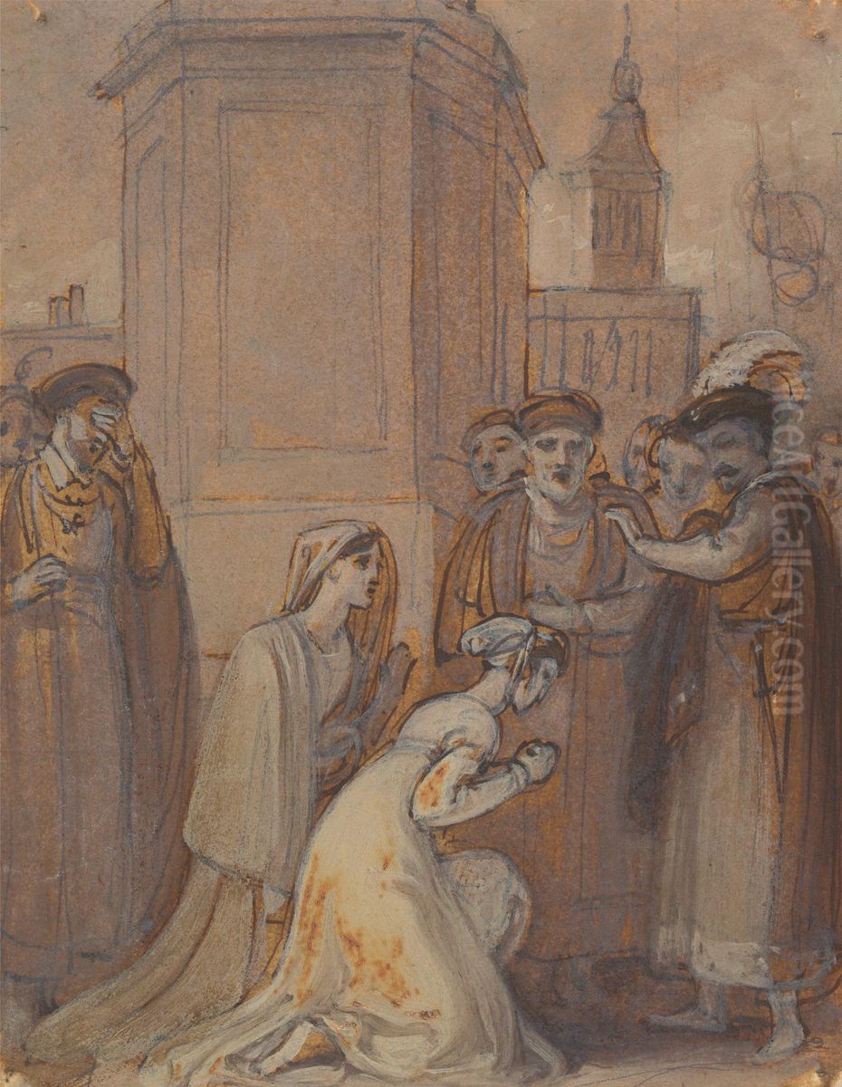 Isabella and Mariana Kneeling Before the Duke Oil Painting by Robert Smirke