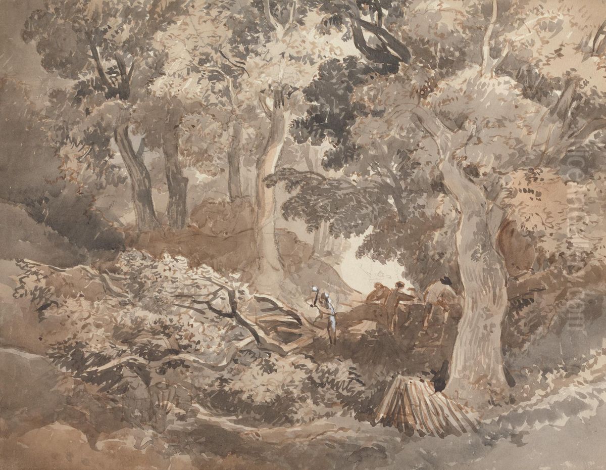 Wood Cutters Oil Painting by John James Chalon