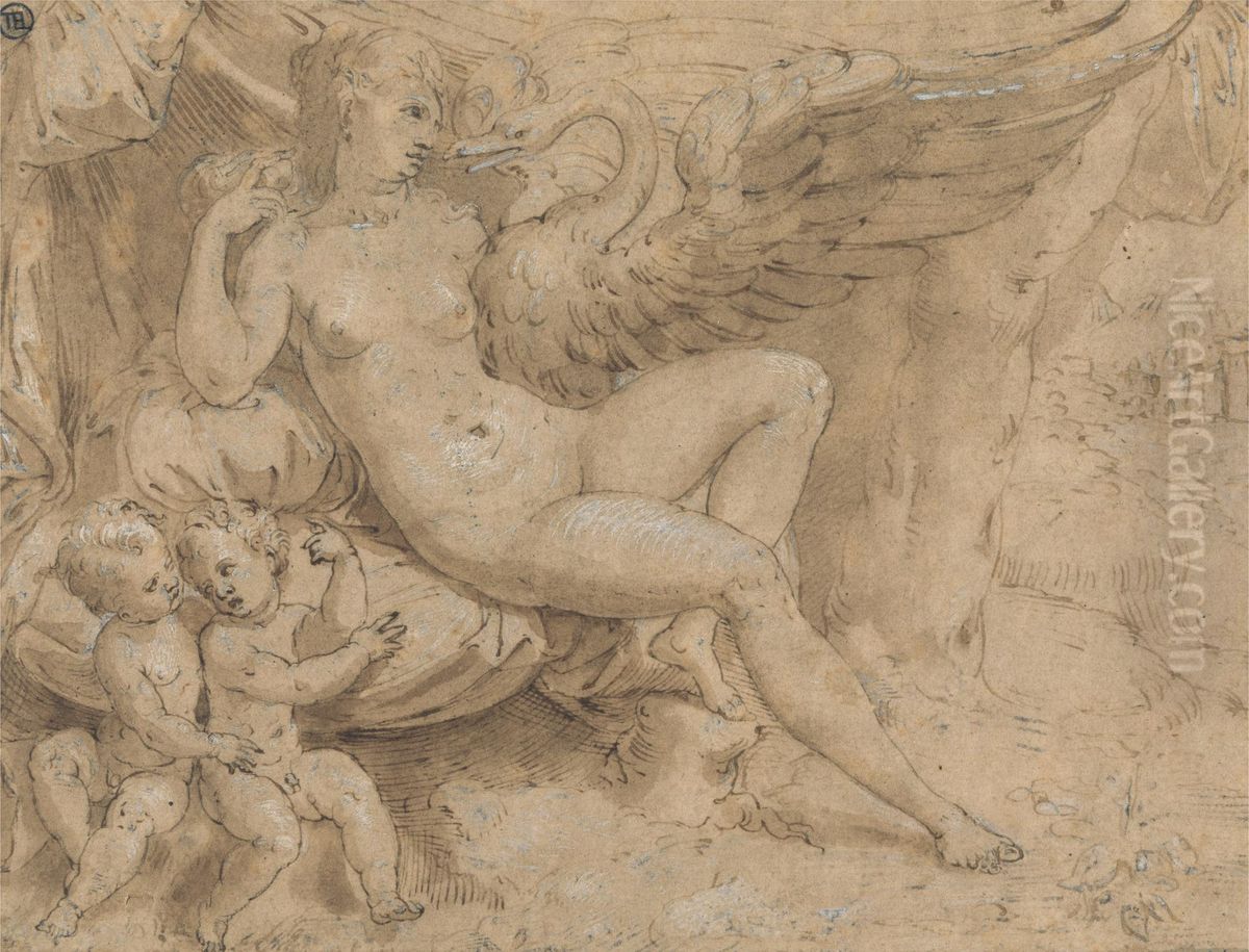 Leda and the Swan Oil Painting by Isaac Oliver