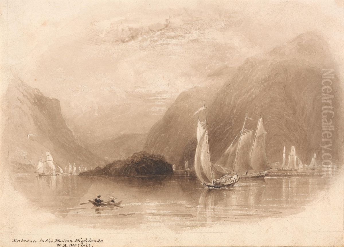 Entrance to the Hudson Highlands Oil Painting by William Henry Bartlett