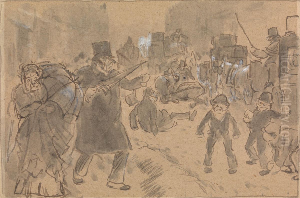 Street Scene Oil Painting by Charles Keene