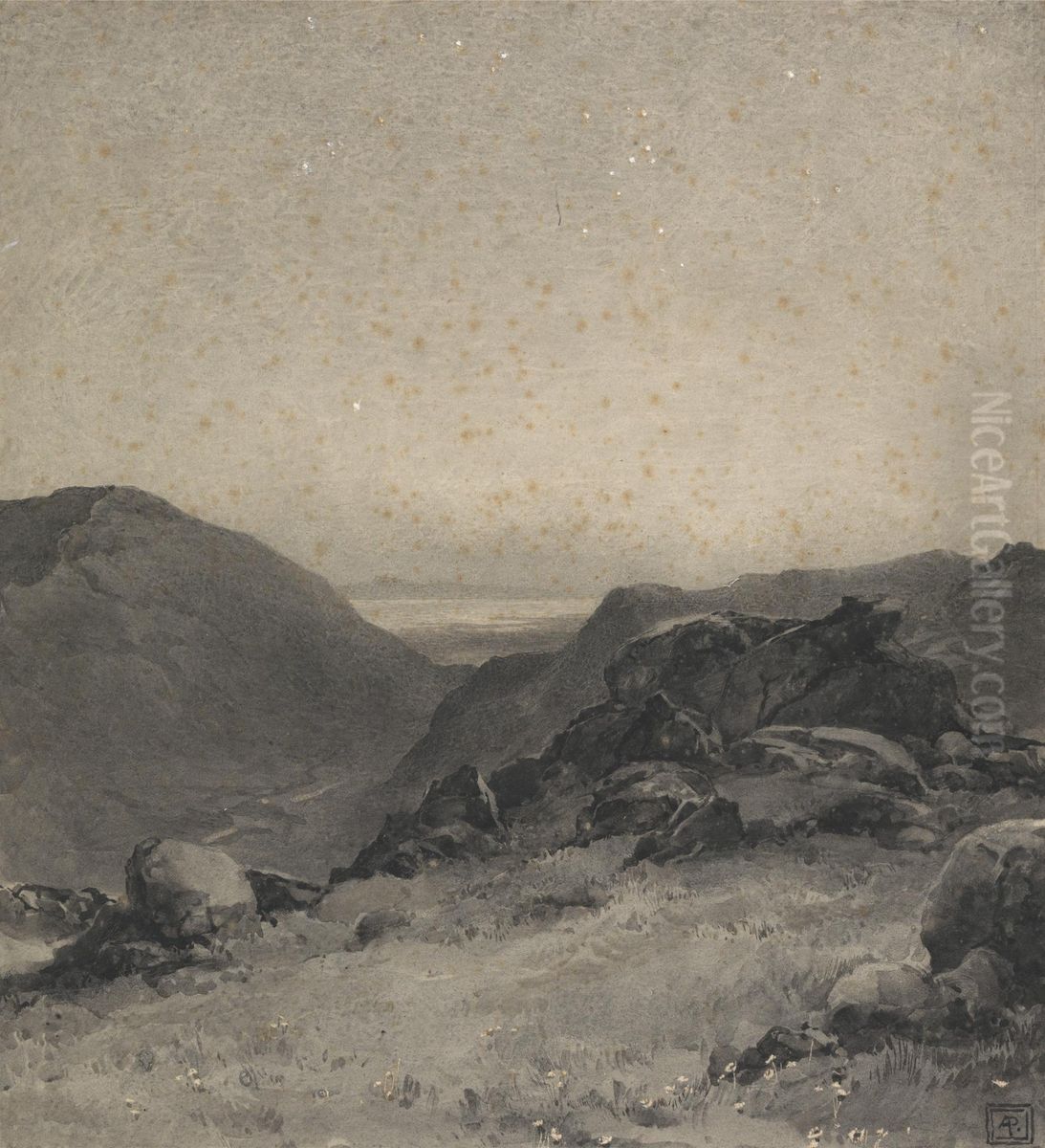 Rocky Landscape Oil Painting by Alfred Parsons