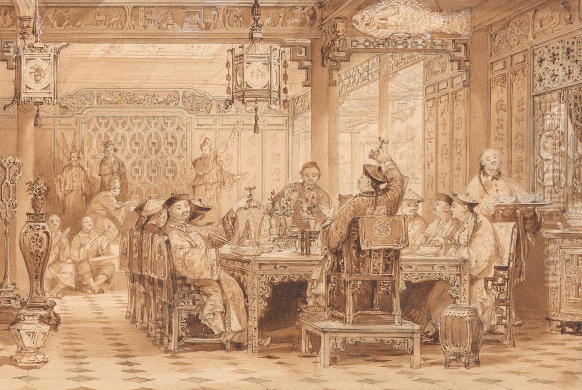 Dinner Party at a Mandarin's House Oil Painting by Thomas Allom