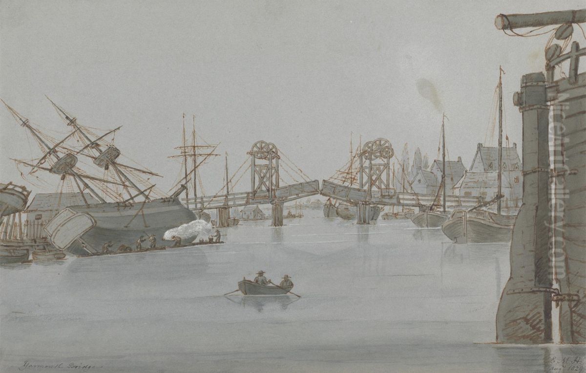 Yarmouth Bridge, Aug. 1829 Oil Painting by Charles Cooper Henderson