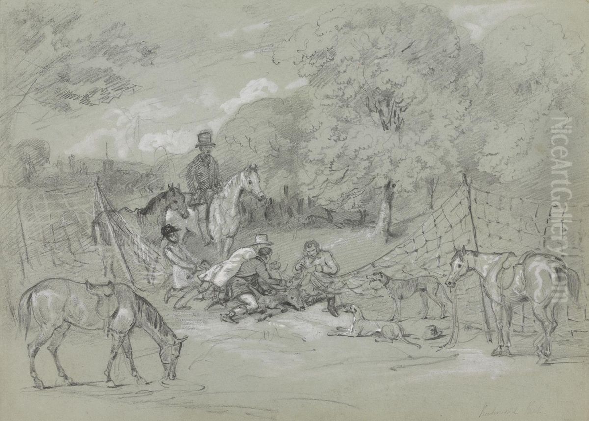 Netting Deer in Richmond Park Oil Painting by George Hayter