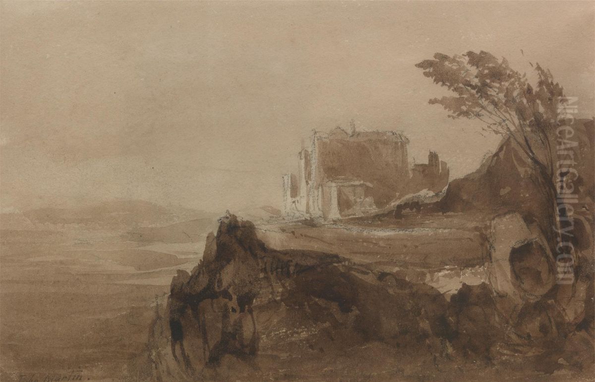 Building on a Hill Oil Painting by John Martin