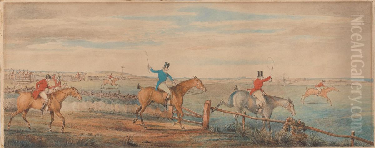 The Leicestershire Hunt - The First Ten Minutes - Shaking off the Cocktails Oil Painting by Henry Thomas Alken