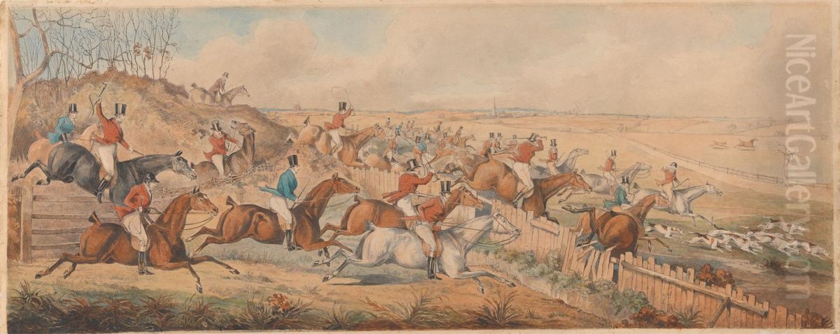 The Leicestershire Hunt - Symptoms of a Skurry in a Pewy Country Oil Painting by Henry Thomas Alken