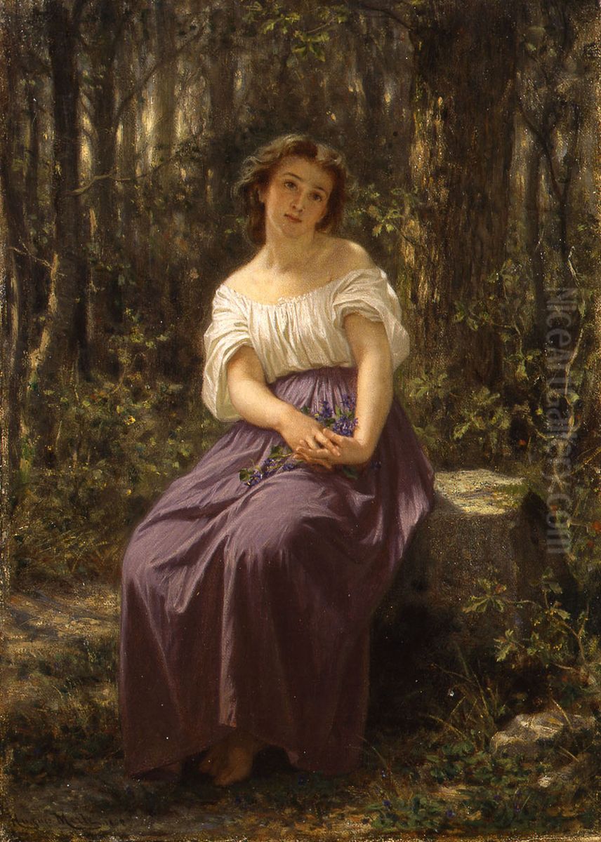 A Girl in the Woods Oil Painting by Hugues Merle