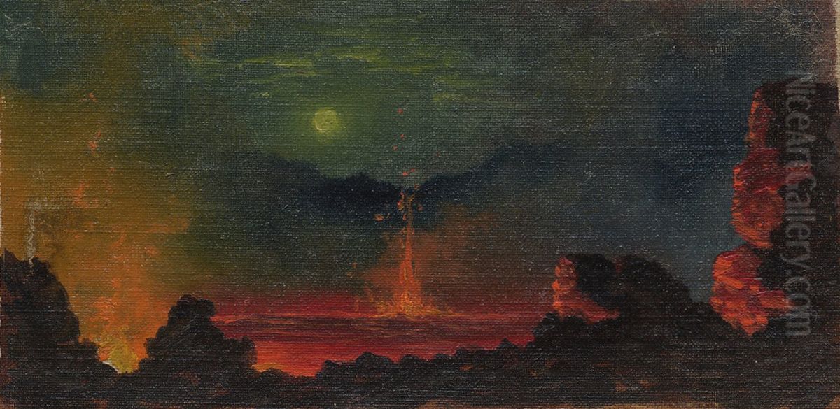 Kilauea Caldera by Night Oil Painting by Ogura Yonesuke Itoh