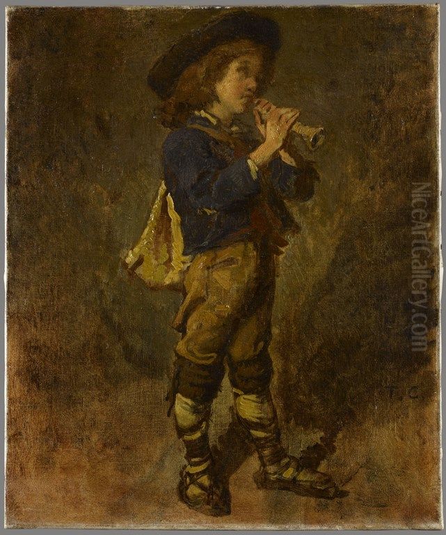 Young italian playing the flute Oil Painting by Thomas Couture