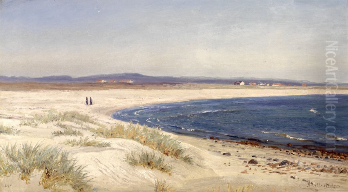 People on a Beach Oil Painting by Amaldus Nielsen