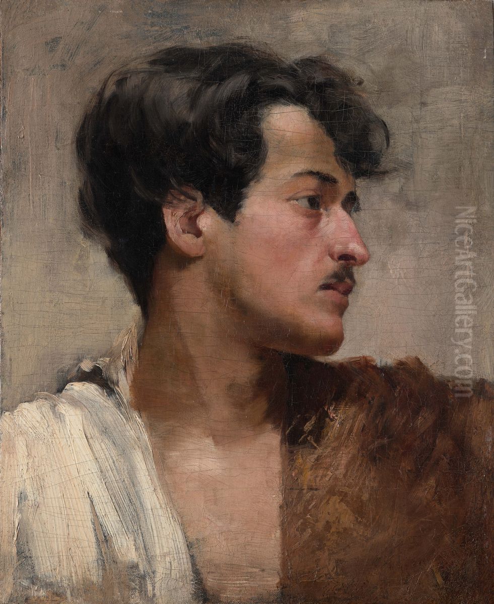 Self-portrait in profile. Oil Painting by Jozef Rapacki