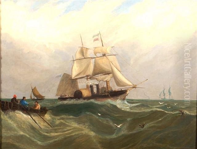 Portrait Of A Paddle Steamer In Full Sail In Rough Seas Oil Painting by William James Callcott