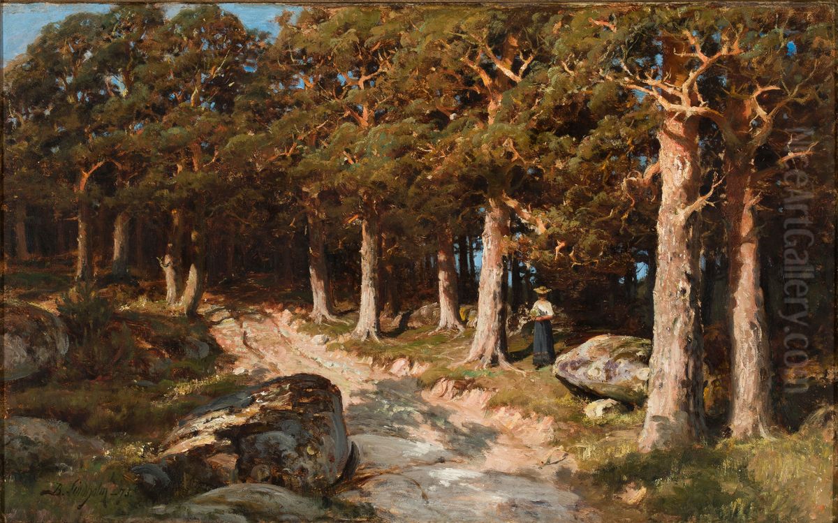 Nainen metsassa Oil Painting by Berndt Lindholm