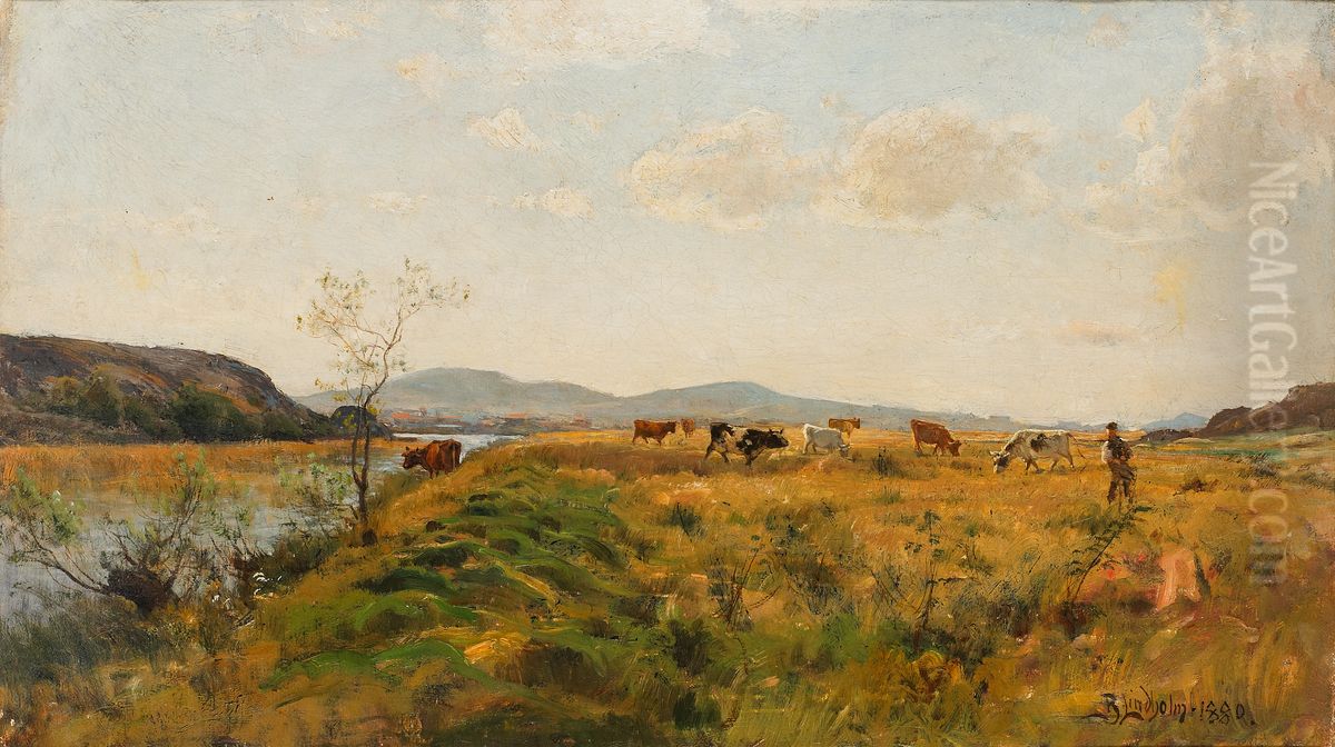 Cows on pasture Oil Painting by Berndt Lindholm