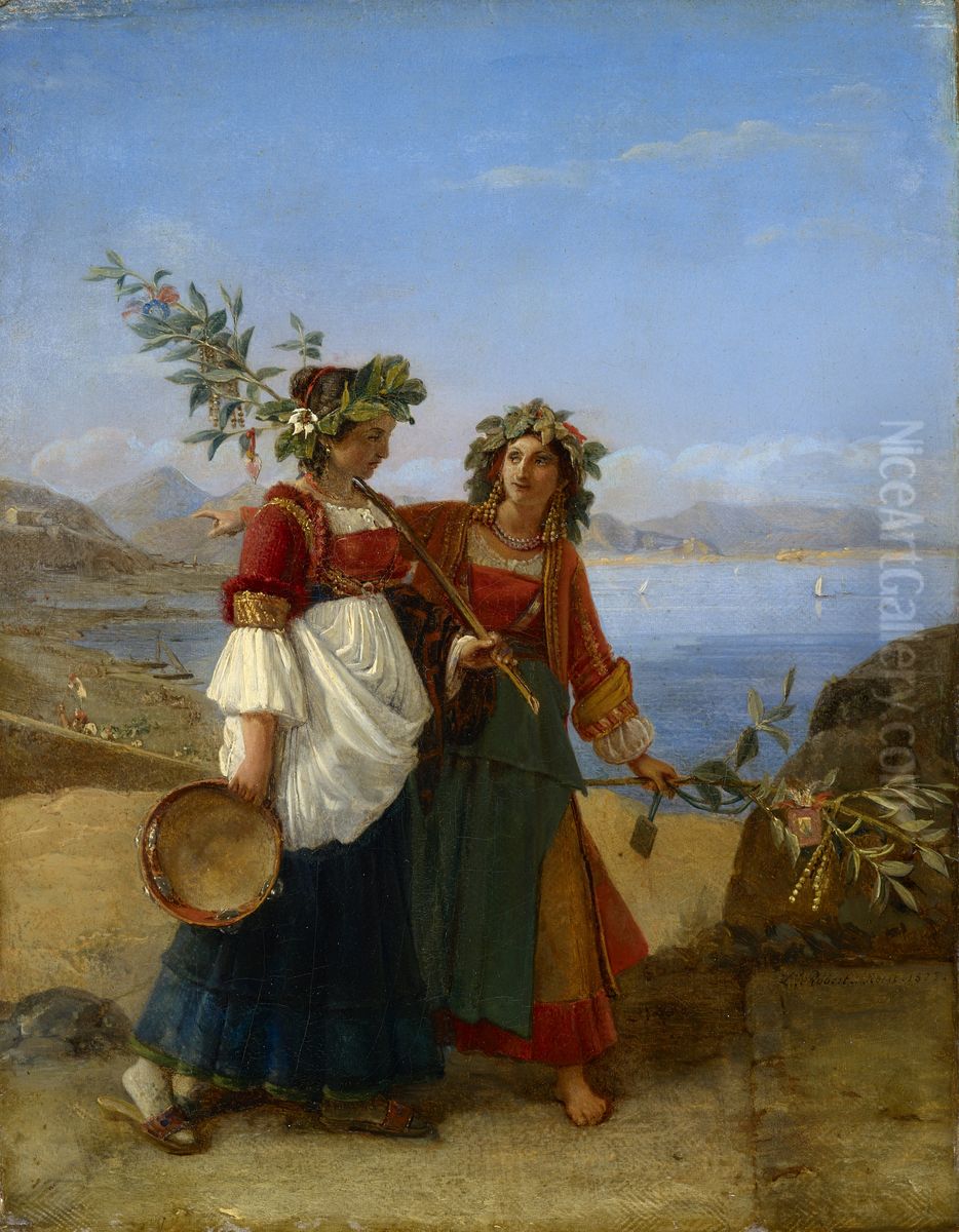 Dies palmarum, two Neapolitan girls returning from the festival Oil Painting by Leopold Robert