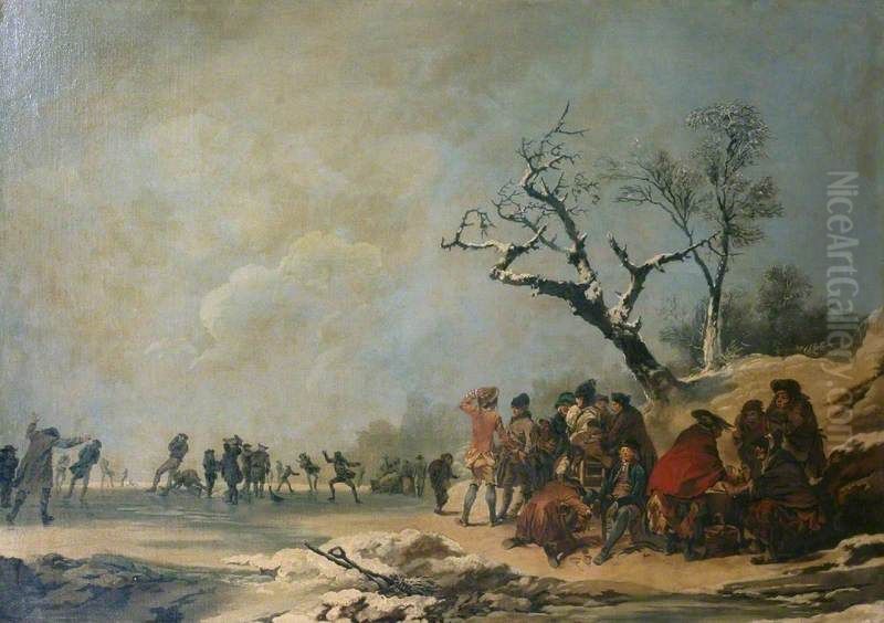 A Winter Morning with a Party Skating Oil Painting by Philip James de Loutherbourg