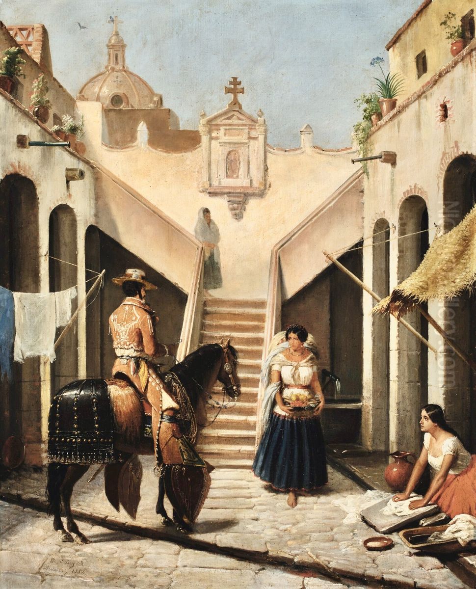 Chinaco e india en patio mexicano Oil Painting by Edouard Pingret