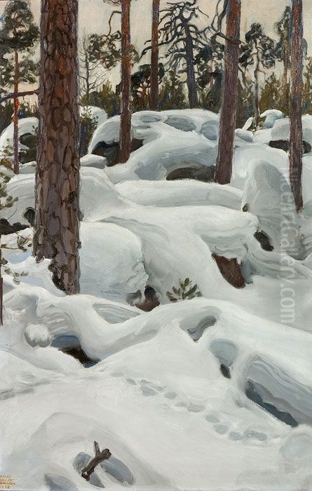 The Lair of the Lynx (diagonal footprints) Oil Painting by Akseli Valdemar Gallen-Kallela