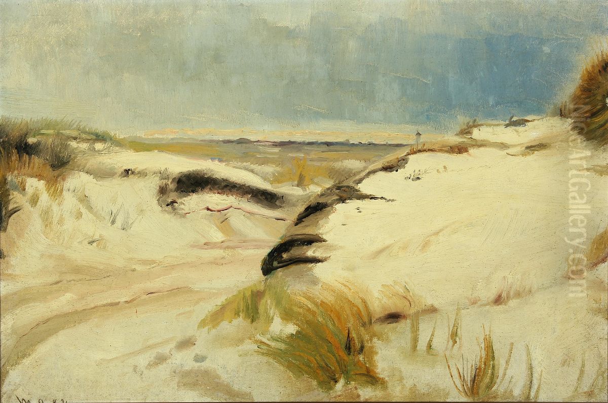 A road through the dunes and a lighthouse at a distance. Oil Painting by Michael Peter Ancher