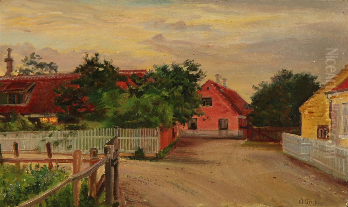 Street view from Skagen. Oil Painting by Anna Ancher