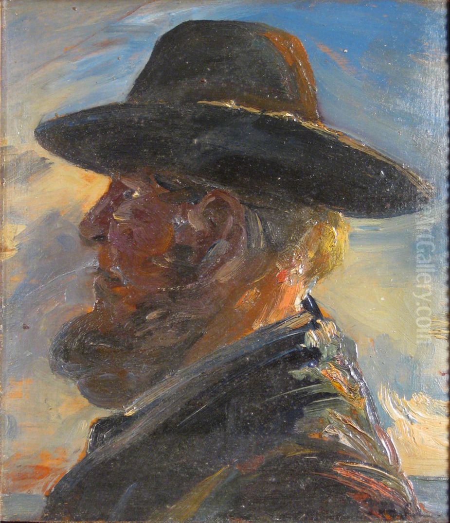 A fisherman in the evening sun. Oil Painting by Michael Peter Ancher