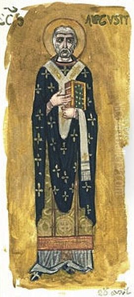 Saint Augustin debout, de face Oil Painting by Ernest Hebert