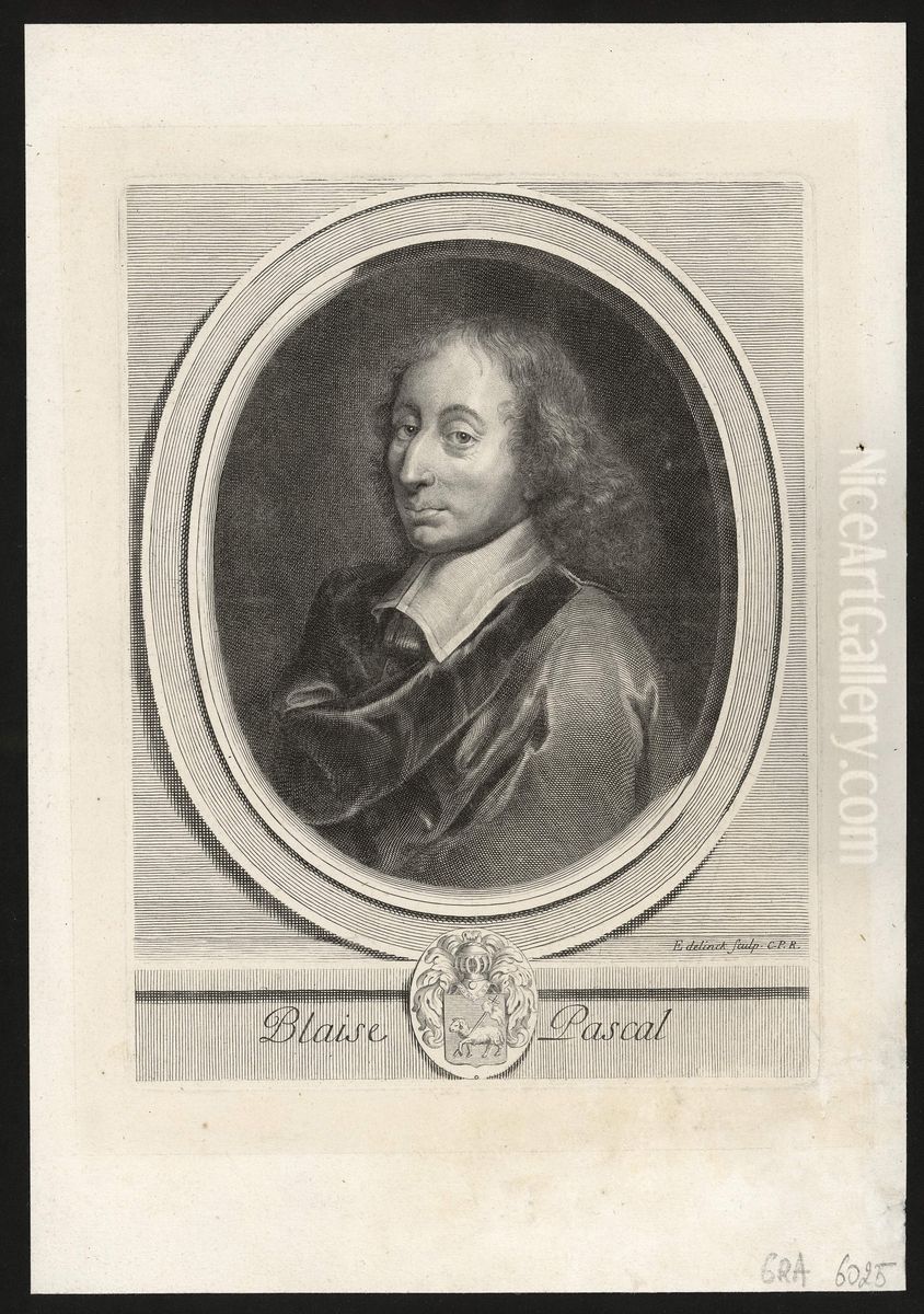 Blaise Pascal. Line engraving after G. Edelinck after F. Quesnel, junior. Oil Painting by Gerard Edelinck