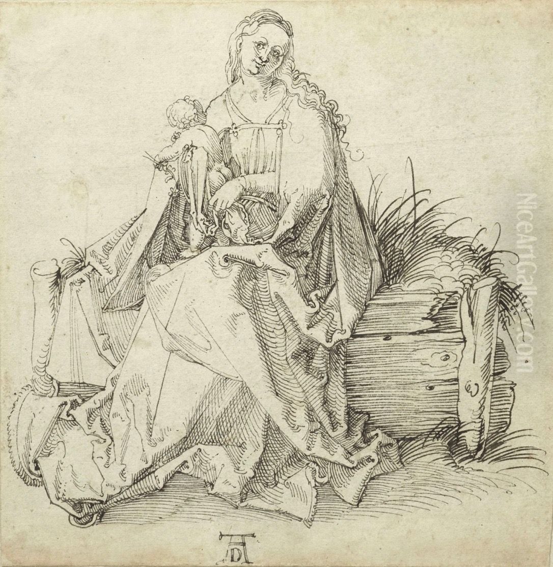 The Virgin and Child with a Flower on a Grassy Bench Oil Painting by Albrecht Durer