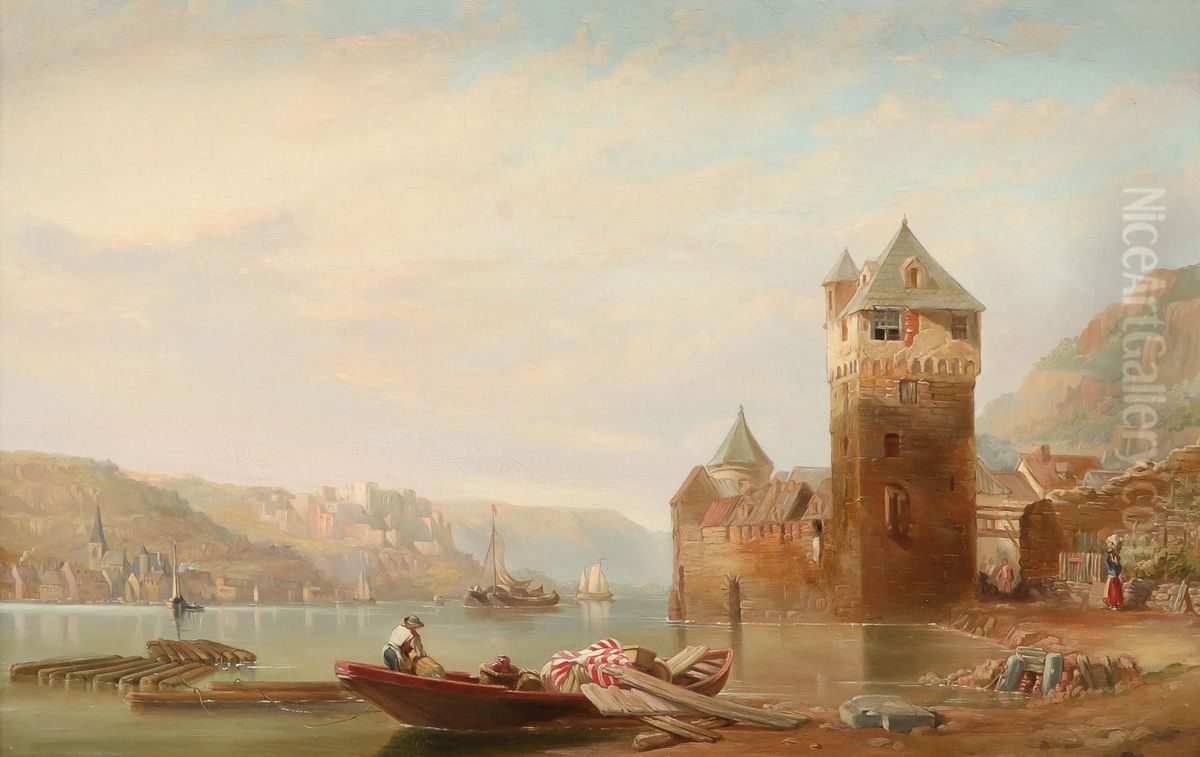 A view of Sankt Goarshausen Oil Painting by George Clarkson Stanfield