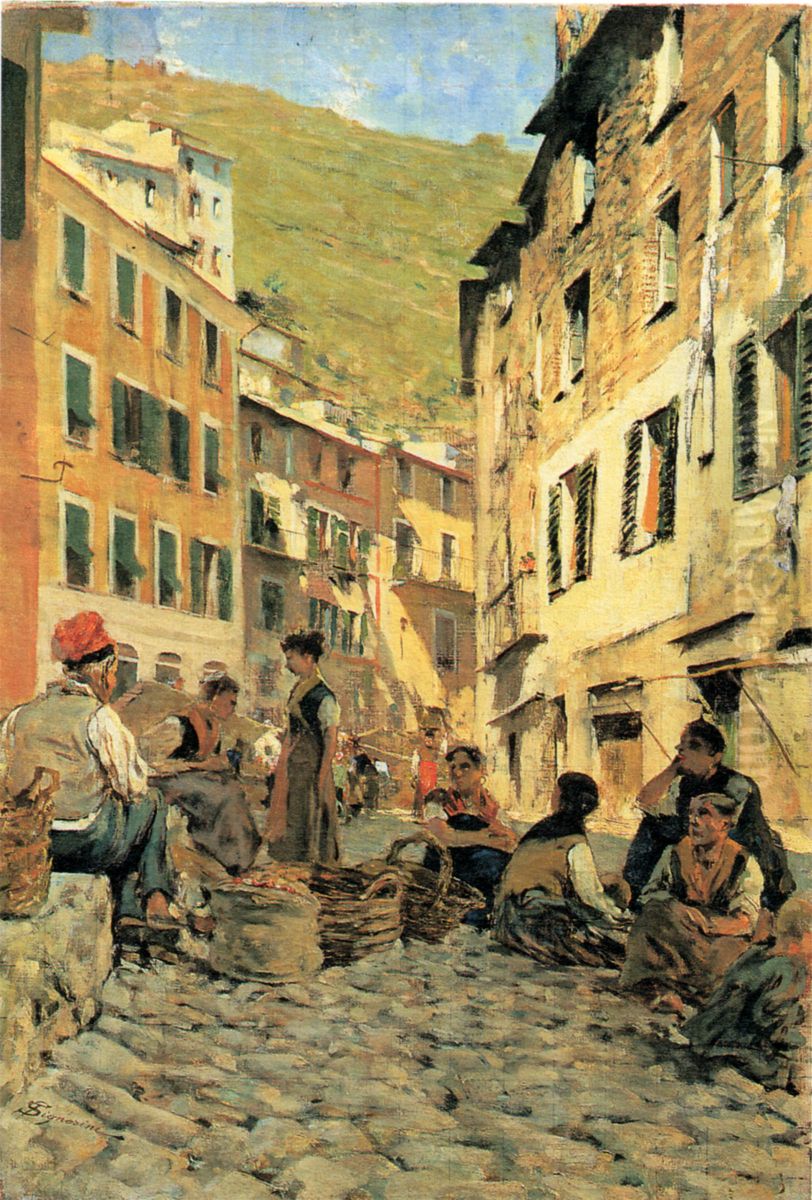 A riposo a Riomaggiore Oil Painting by Telemaco Signorini