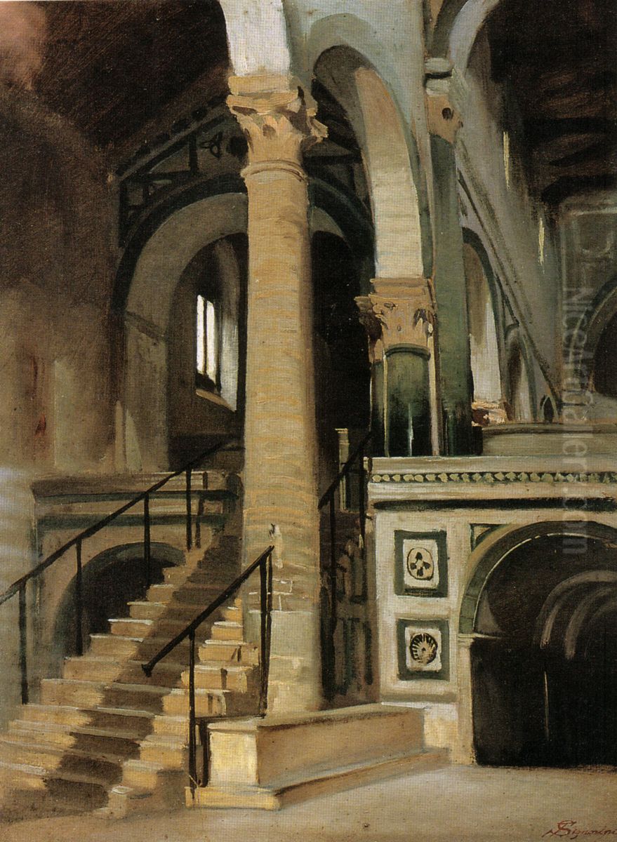 Interno della chiesa di San Miniato al Monte Oil Painting by Telemaco Signorini