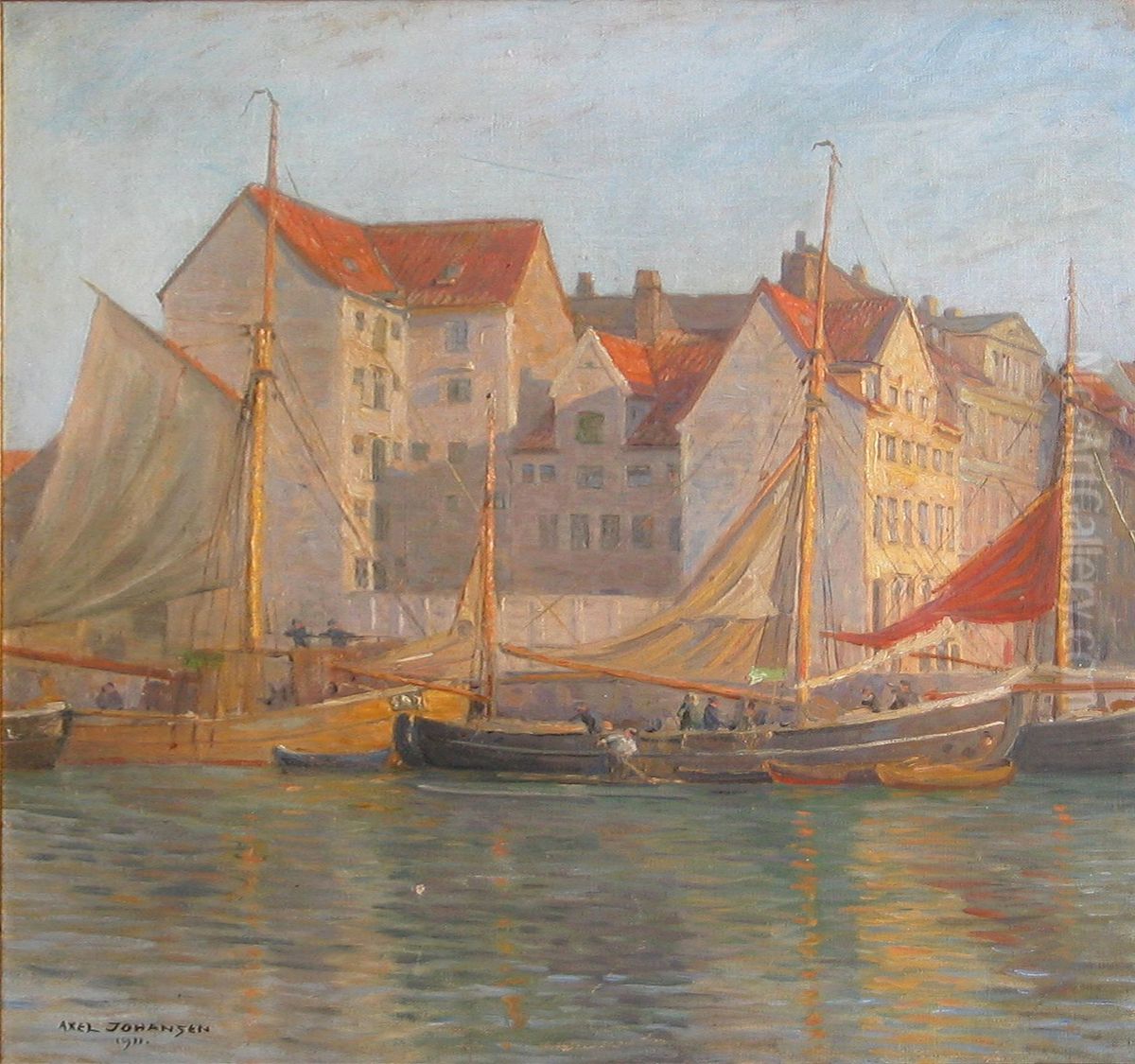 A well smack at Knippelsbro, Copenhagen. Oil Painting by Axel Johansen