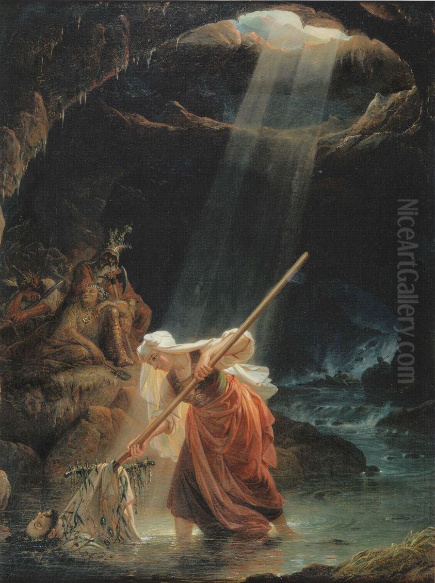 Lemminkaisen aiti Tuonelassa Oil Painting by Robert Wilhelm Ekman