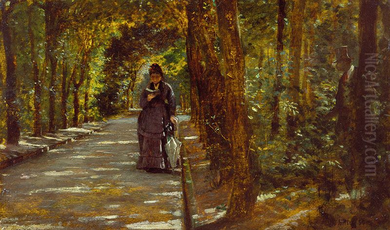 Appuntamento al bosco di Portici Oil Painting by Giuseppe de Nittis