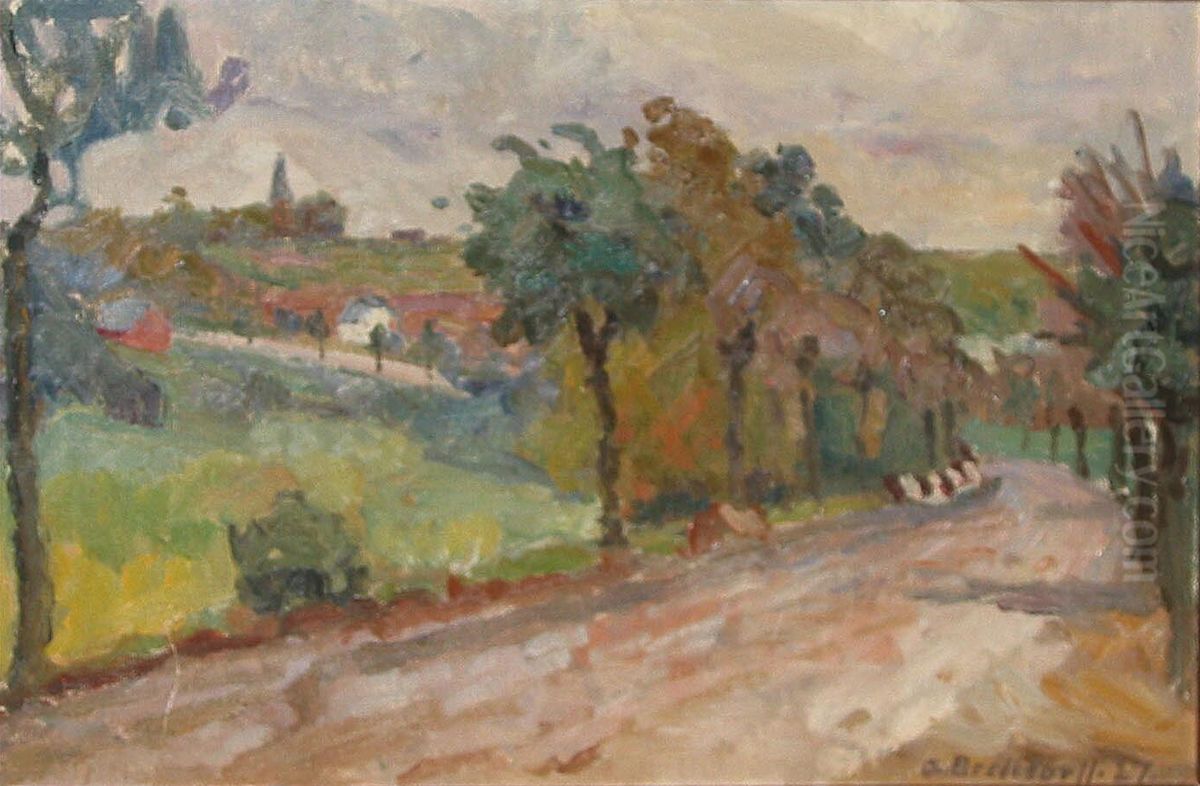 Landscape with a road. Oil Painting by Axel Bredsdorff