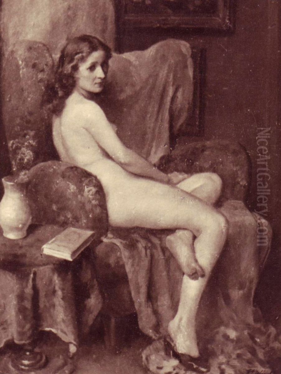 Akt v usaku Oil Painting by Frantisek Antonin Jelinek