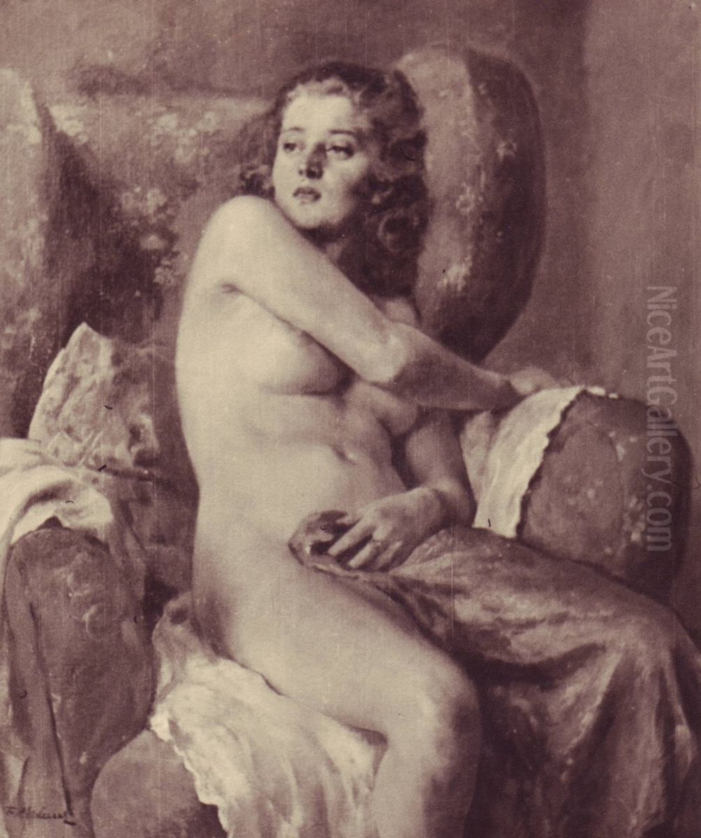 Divka odpocivajici v kresle Oil Painting by Frantisek Antonin Jelinek