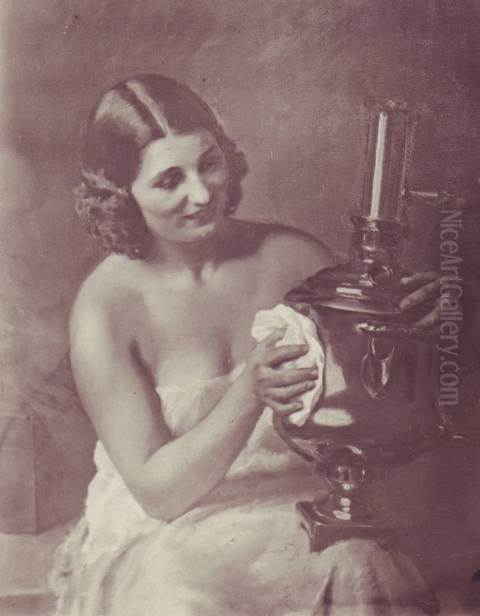 Divka s lampou Oil Painting by Frantisek Antonin Jelinek