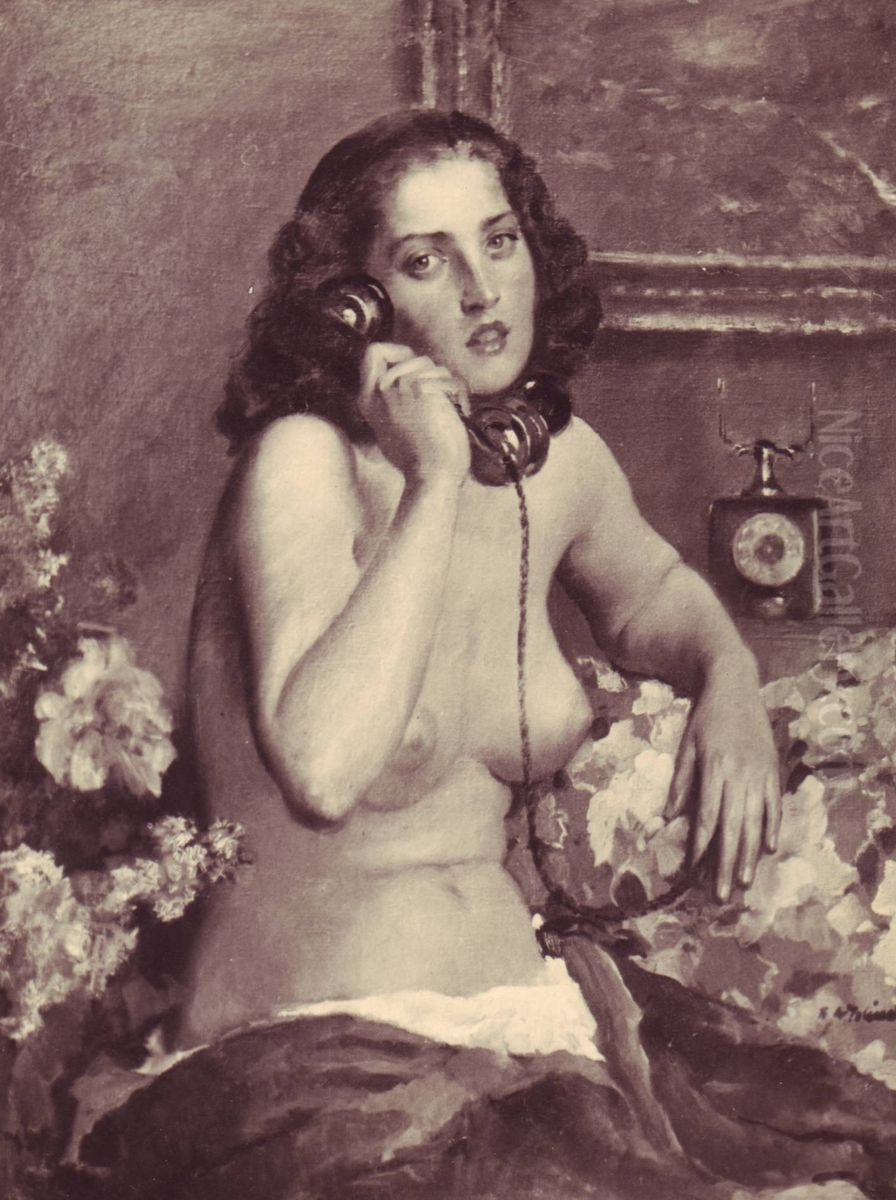 V duvernem rozhovoru Oil Painting by Frantisek Antonin Jelinek