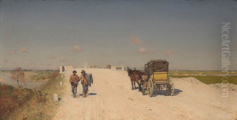 La strada da Napoli a Brindisi Oil Painting by Giuseppe de Nittis