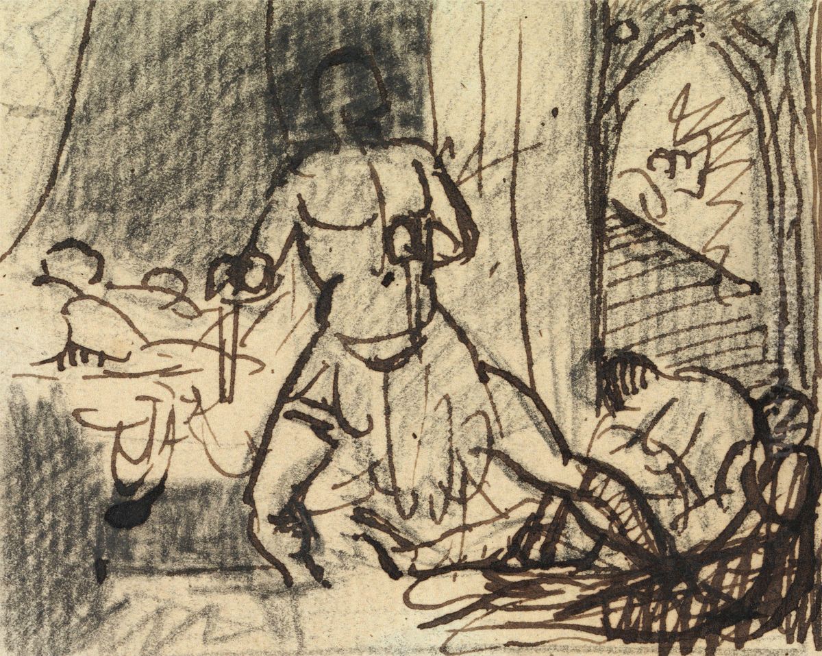 Study of Fugures in a Dramatic Scene Oil Painting by Benjamin Haydon