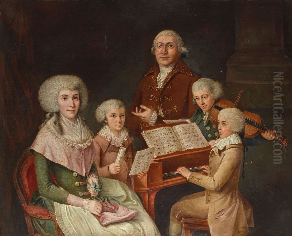Wolfgang Amadeus Mozart and Thomas Linley in the family of Gavard des Pivets in Florence Oil Painting by Unidentified painter