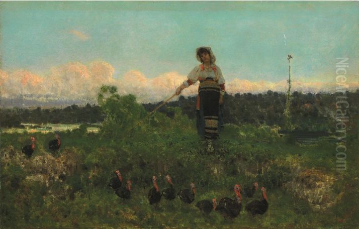 Turkeys herder Oil Painting by Francesco Paolo Michetti