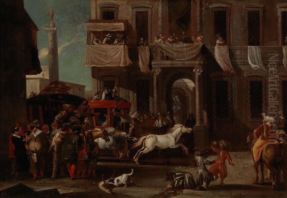 The Race of the Berber Horses in Rome Oil Painting by Jan Miel