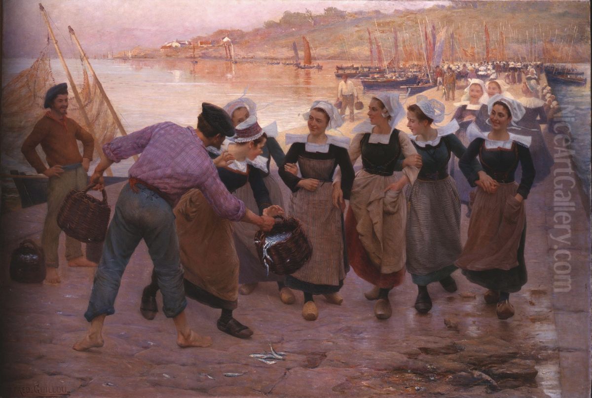 Les Sardinieres de Concarneau Oil Painting by Alfred Guillou